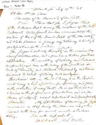 William Mercer Green Papers Box 1 Folder 16 Correspondence 1868-69 Document 10