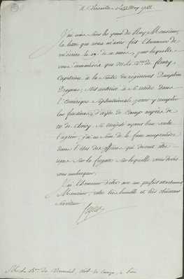 No. 10a: Lettre Ségur à B de V - Embarq. Vicomte de Fleury - 1782/05/22