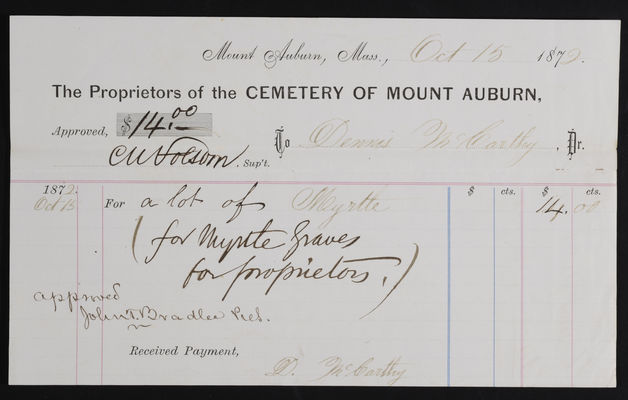 1872-10-15 Horticulture Invoice: Dennis McCarthy, 2021.005.040  