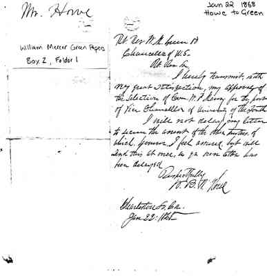 William Mercer Green Papers Box 2 Folder 1 Jan.-Feb. 1868 Document 12