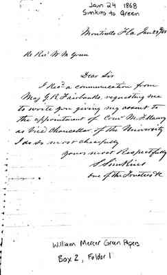 William Mercer Green Papers Box 2 Folder 1 Jan.-Feb. 1868 Document 13