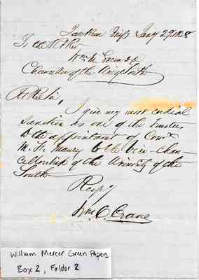 William Mercer Green Papers Box 2 Folder 2 Jan.-Feb. 1868 Document 23