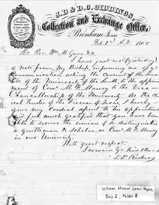 William Mercer Green Papers Box 2 Folder 2 Jan.-Feb. 1868 Document 29