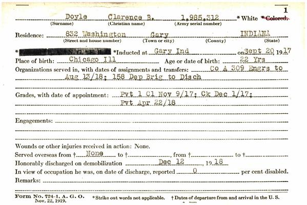 Indiana WWI Service Record Cards, Army and Marine Last Names "DOW - DRO"