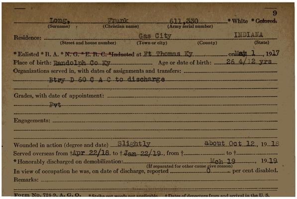 Indiana WWI Service Record Cards, Army and Marine Last Names "LOH - LOT"