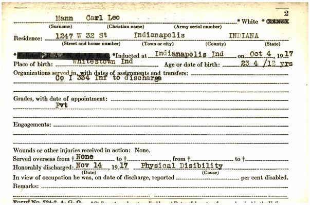 Indiana WWI Service Record Cards, Army and Marine Last Names "MAM - MAP"