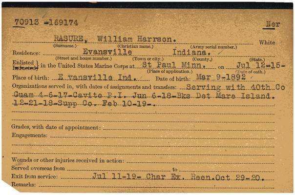 Indiana WWI Service Record Cards, Army and Marine Last Names "RAP - RED"