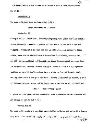 Diary 58-3: November, 1884 - preliminary transcript