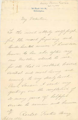 Mrs. Rachel Foster Avery to Susan B. Anthony