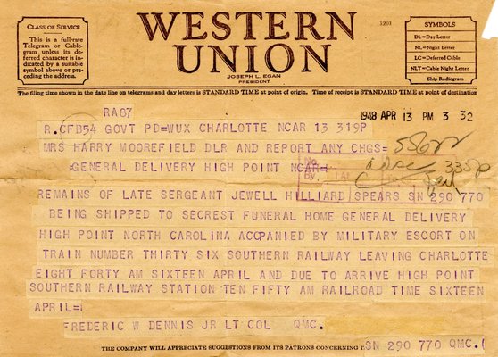 Telegram to Eva S. Moorefield, Apr. 13, 1948