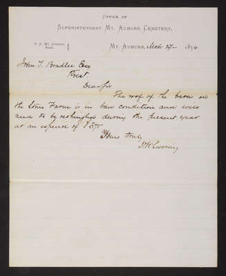 1874-03-27 Letter from Superintendent Lovering to Bradlee, 1831.018.004-002