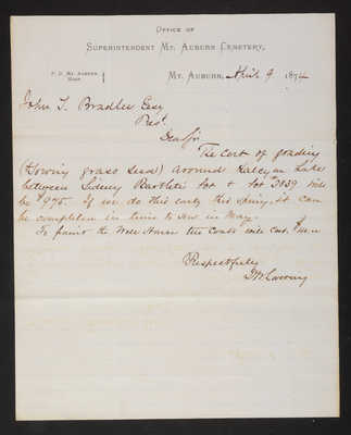 1874-04-09 Letter from Superintendent Lovering to Bradlee, 1831.018.004-001
