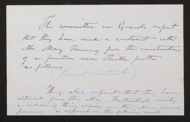 1863-01-26 Trustee Committee on Grounds, Alice Fountain Contract, 1831.033.003-019
