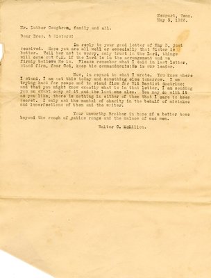 Letter from Walter McMillan to Luther Caughron, May 5, 1926