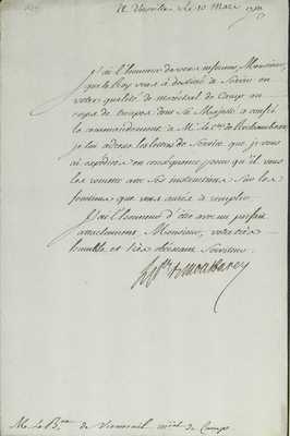 No. 129: Lettre du prince de Montbarrey à B de V - Nomination dans l'armée de Rochambeau - 1780/03/10
