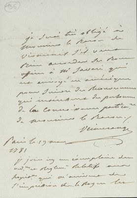 No. 136: Lettre de M, de Veimerange, Intendant - 1781/03/19