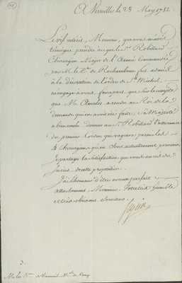 No. 12a: Lettre Ségur à B de V - Décoration St Michel pour Robillard Chir. Maj. - 1782/05/28