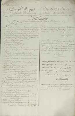 No. 20a: Rgt d'Au x onne - Mémoire pour croi x  de St- Louis à Pierre Laprun capitaine aide-major - 1783/07/01
