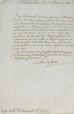 No. 141a: Lettre Ségur à B de V (Brevet Major pour Doyré) - 1783/08/13
