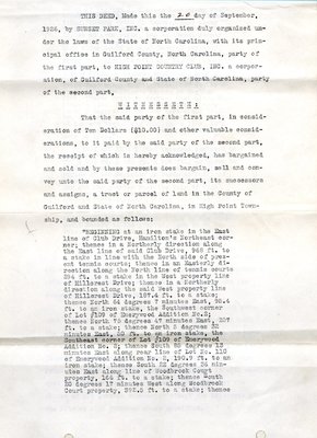 Sunset Park-High Point Country Club Deed, Sept. 20, 1926