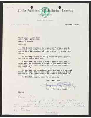 To Julian Bond from Herbert Smith, 7 Nov 1967, with Bond's draft response