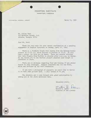 To Julian Bond from Hillis Davis, 13 Mar 1968, with Bond's draft response