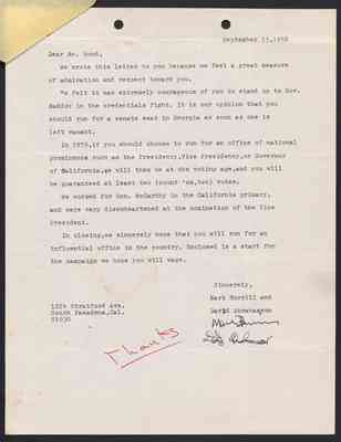 (Student Letter) To Julian Bond from Mark Burrill, David Abrahamson, 15 Sept 1968, with Bond's draft response