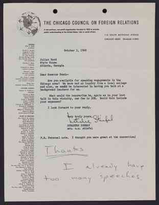 To Julian Bond to Mrs. C. W. Stiefel (Natalie), 3 Oct 1968, with Bond's draft response
