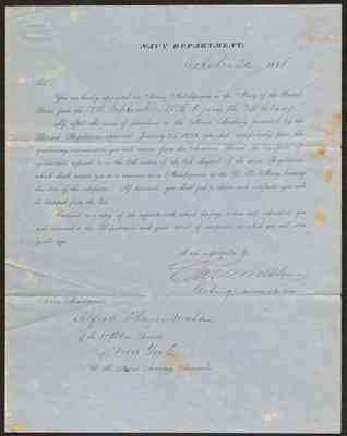 Alfred T. Mahan commission to Midshipman, 1856 Oct 2