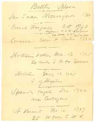 Research notes: List of Nelson's battles, before 1914