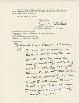 Letter from James B. Stockdale to Vincent Davis, 1978 Feb 21