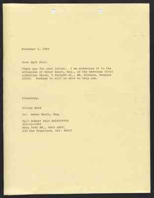 Copy to Reber Boult: From Julian Bond to Robert Fair, 5 Nov 1969