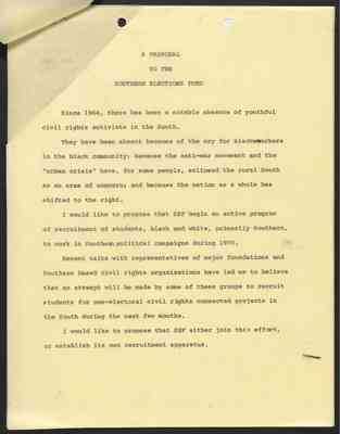 A Proposal to the Southern Elections Fund, Nov 1969