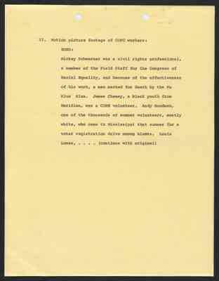Enclosure: Julian Bond's revisions to text about the murder of Mickey Schwerner, James Cheney, and Andy Goodman, ca. Jan 1970