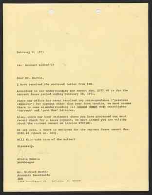 From Gloria Dubois (Julian Bond's bookkeeper) to Richard Martin, 2 Feb 1971