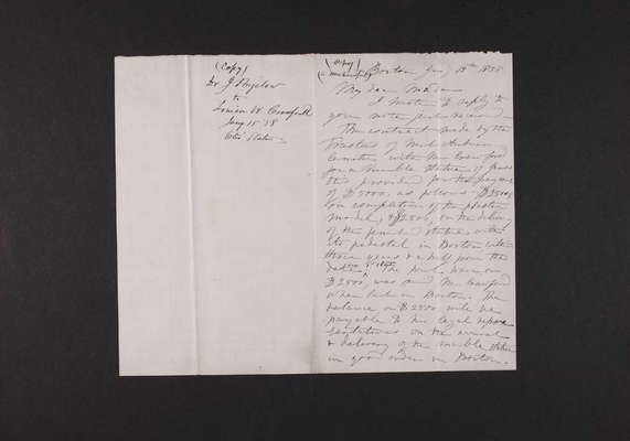 1858-01-15 Otis Statue: Copy of letter from Jacob Bigelow to Louisa W. Crawford (page 1)