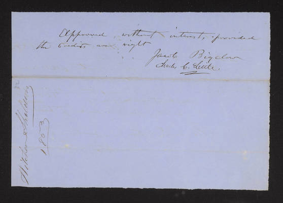1853 Washington Tower Invoice: Whitcher, Sheldon & Co. (verso)