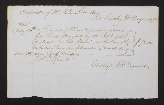 1852 Washington Tower Invoice: Gridley J. F. Bryant (recto)