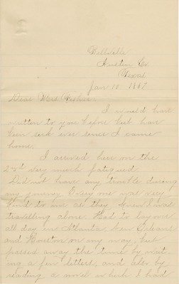 Letter from Lizzie D. Sparks to Mrs. Fisher, Jan. 10, 1887