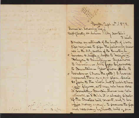 1878-09-16 Letter: Geo. Stevens Jones to James W. Lovering, estimate for avenues piped and hydrants, 2014.020.002-004