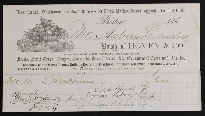 Horticulture Invoice: Hovey & Co., 1869 January (recto)