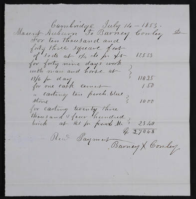 1853-07-14 Horticulture Invoice: Barney Conley, 2021.005.003    
