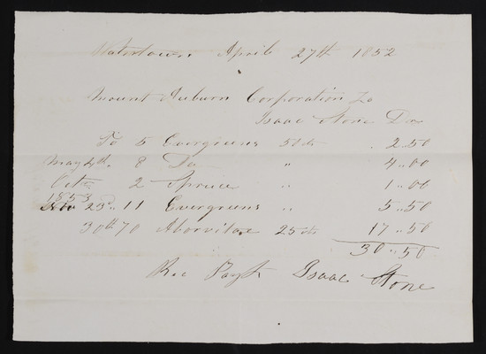 1852-04-27 Horticulture Invoice: Isaac Stone, 2021.005.001 