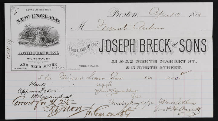 1874-04-03 Horticulture Invoice: Joseph Breck & Sons, 2021.005.055 