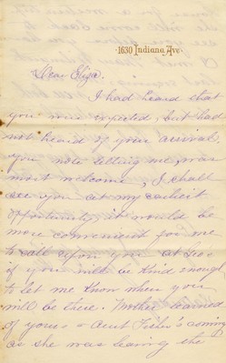 Letter from Jennie M. Pierce to Eliza A. Fisher, Oct. 25, 1884