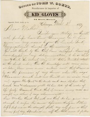 Letter from J. Hughes Fisher to Ann F. Fisher, Mar. 3, 1877