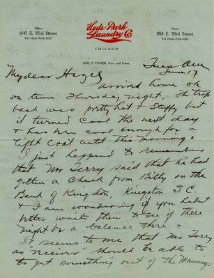 Letter from Frank Fisher to Hazel F. Shipman, Jun. 17, 1924