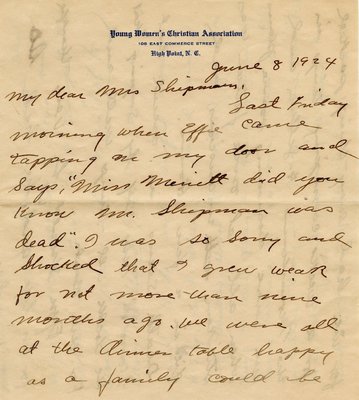 Letter from Beatrice G. Merritt to Hazel F. Shipman, June 8, 1924
