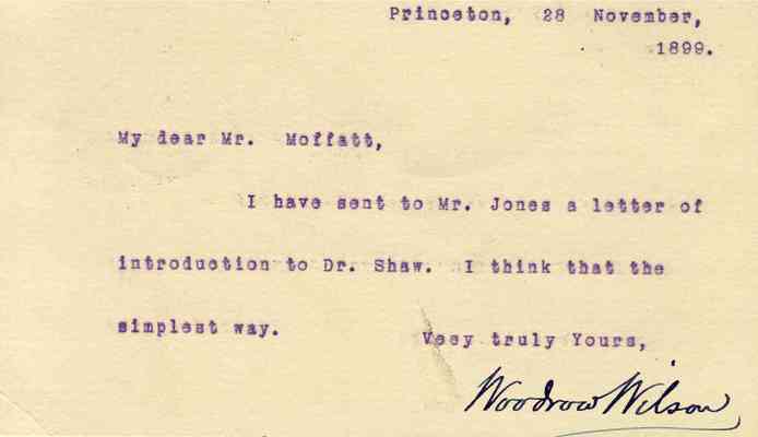 Woodrow Wilson to James Hugh Moffatt