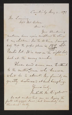 1879-05-04 Letter: Melville Bigelow to Mr. Lovering, "blundering workmen,"  2014.020.003-004